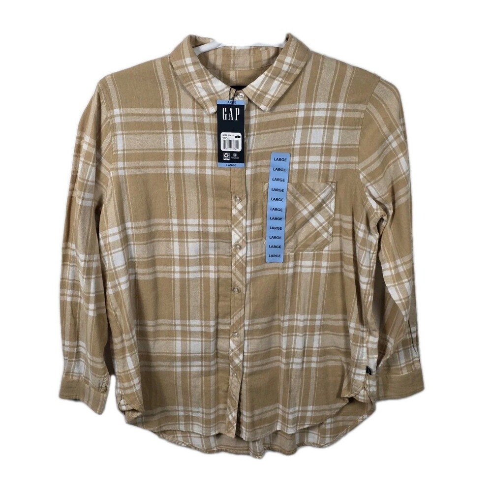 NWT Gap Women's Large  Relaxed Fit Button Up Flannel Shirt Plaid‎